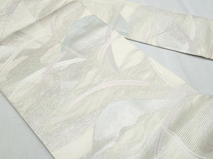 平和屋着物＊夏物　九寸名古屋帯　枝葉文　銀糸　正絹　逸品　CABH8262fb