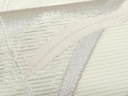 平和屋着物＊夏物　九寸名古屋帯　枝葉文　銀糸　正絹　逸品　CABH8262fb