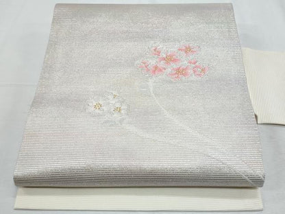 平和屋着物＊夏物　九寸名古屋帯　枝花文　金銀糸　正絹　逸品　CABH8263fb