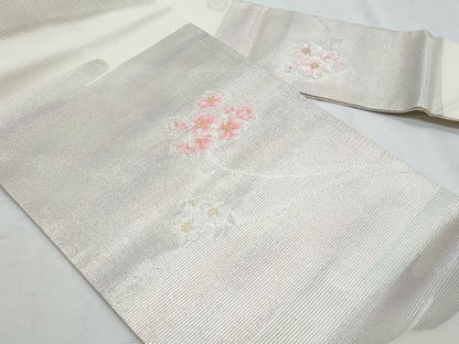 平和屋着物＊夏物　九寸名古屋帯　枝花文　金銀糸　正絹　逸品　CABH8263fb