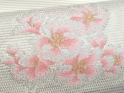 平和屋着物＊夏物　九寸名古屋帯　枝花文　金銀糸　正絹　逸品　CABH8263fb
