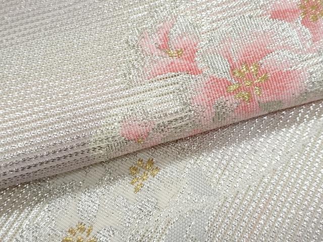 平和屋着物＊夏物　九寸名古屋帯　枝花文　金銀糸　正絹　逸品　CABH8263fb
