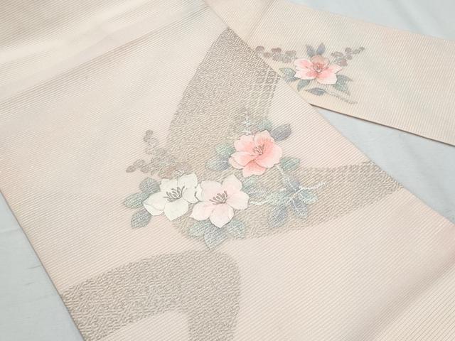 平和屋着物＊夏物　九寸名古屋帯　刺繍　草花文　金銀彩　正絹　逸品　CABH8264fb