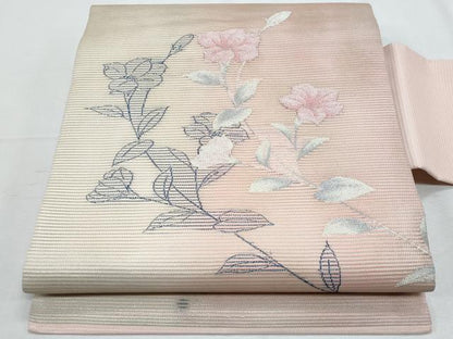 平和屋着物＊夏物　九寸名古屋帯　枝花文　銀糸　正絹　逸品　CABH8265fb