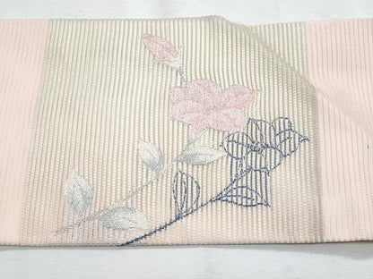 平和屋着物＊夏物　九寸名古屋帯　枝花文　銀糸　正絹　逸品　CABH8265fb