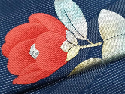 平和屋着物＊夏物　九寸名古屋帯　枝花文　金銀糸　正絹　逸品　CABH8266fb