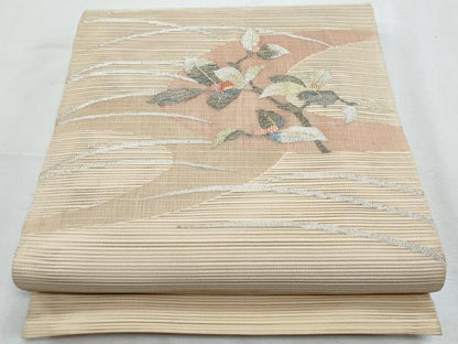 平和屋着物＊夏物　八寸名古屋帯　すくい織　枝花文　金銀糸　正絹　逸品　CABH8270fb