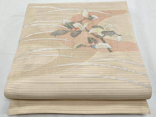 平和屋着物＊夏物　八寸名古屋帯　すくい織　枝花文　金銀糸　正絹　逸品　CABH8270fb