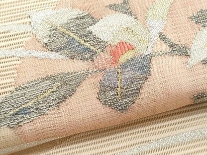平和屋着物＊夏物　八寸名古屋帯　すくい織　枝花文　金銀糸　正絹　逸品　CABH8270fb