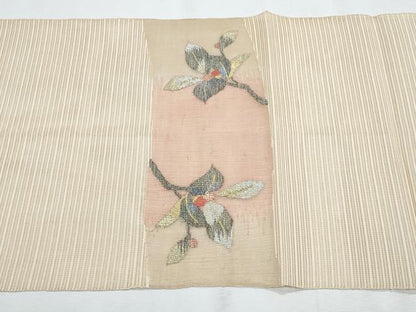 平和屋着物＊夏物　八寸名古屋帯　すくい織　枝花文　金銀糸　正絹　逸品　CABH8270fb