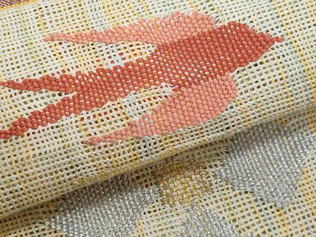平和屋着物＊夏物　八寸名古屋帯　格子　金銀糸　正絹　逸品　CABH8271fb
