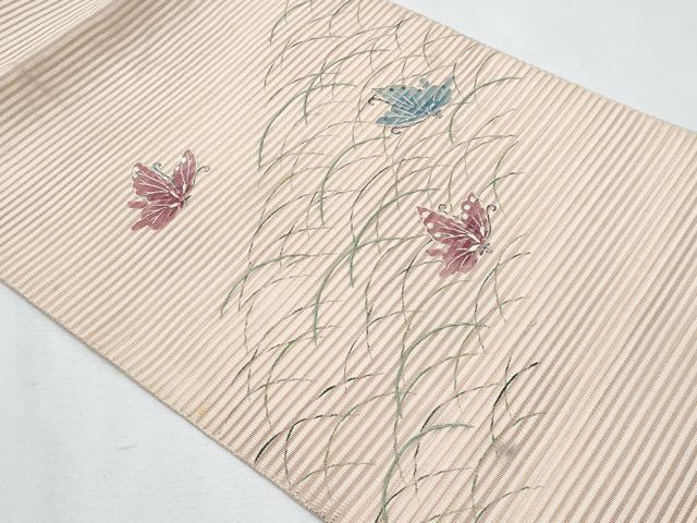 平和屋着物＊夏物　八寸名古屋帯　刺繍　絽綴れ　舞蝶草花文　正絹　逸品　CABH8278fb