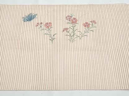 平和屋着物＊夏物　八寸名古屋帯　刺繍　絽綴れ　舞蝶草花文　正絹　逸品　CABH8278fb