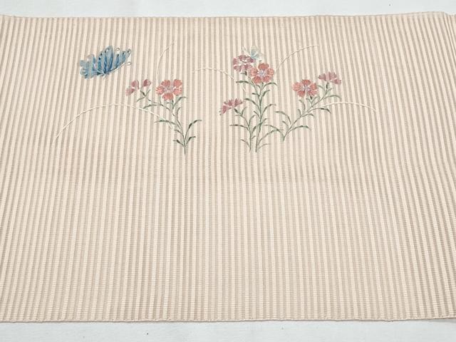 平和屋着物＊夏物　八寸名古屋帯　刺繍　絽綴れ　舞蝶草花文　正絹　逸品　CABH8278fb