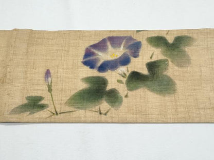 平和屋着物＊夏物　九寸名古屋帯　朝顔　麻　逸品　CABH8279fb