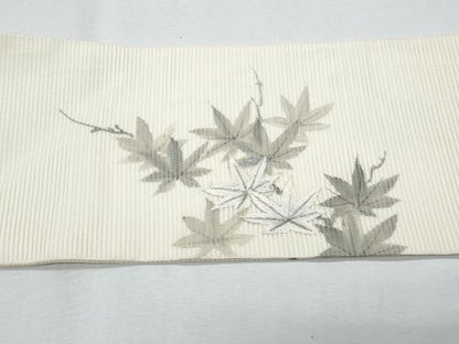 平和屋着物＊夏物　九寸名古屋帯　作家物　刺繍　魚　枝楓文　銀彩　正絹　逸品　CABH8297fb