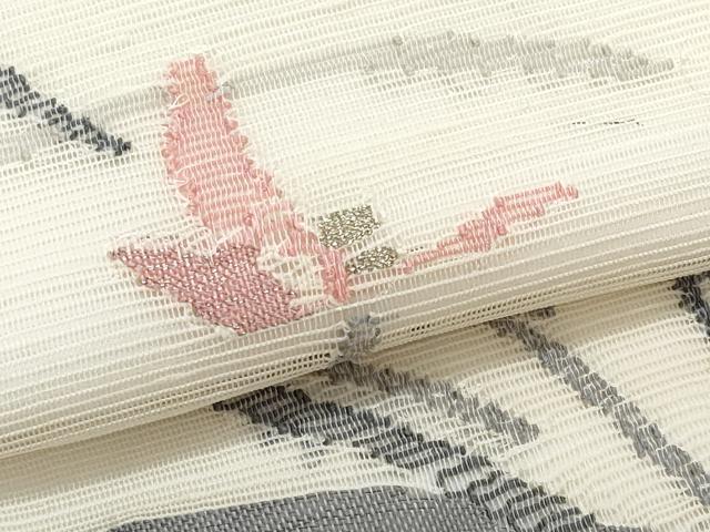 平和屋着物＊夏物　九寸名古屋帯　すくい織　銀糸　正絹　逸品　CABH8298fb