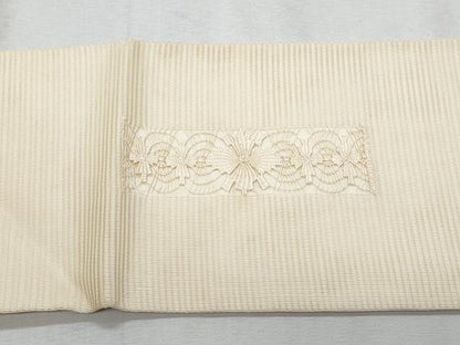 平和屋着物＊夏物　九寸名古屋帯　ドロンワーク　幾何学花文　灰梅色　正絹　逸品　CABH8310fb