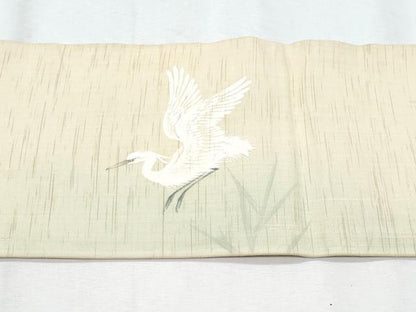 平和屋着物＊夏物　九寸名古屋帯　手描き　鷺　麻　逸品　CABH8315fb