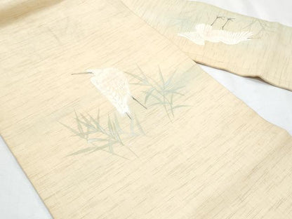 平和屋着物＊夏物　九寸名古屋帯　手描き　鷺　麻　逸品　CABH8315fb