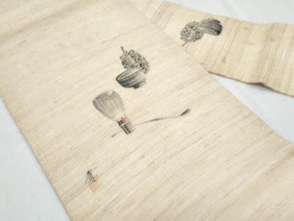 平和屋着物＊夏物　九寸名古屋帯　作家物　手描き　茶道具　麻　逸品　CABH8316fb