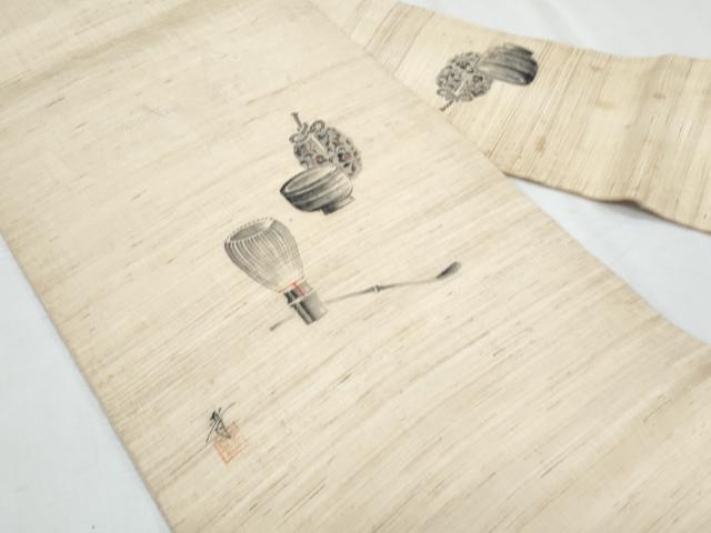 平和屋着物＊夏物　九寸名古屋帯　作家物　手描き　茶道具　麻　逸品　CABH8316fb