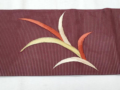 平和屋着物＊夏物　九寸名古屋帯　駒刺繍　草木文　正絹　逸品　CABH8317fb