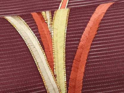 平和屋着物＊夏物　九寸名古屋帯　駒刺繍　草木文　正絹　逸品　CABH8317fb