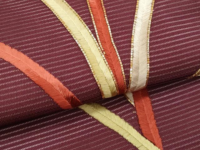 平和屋着物＊夏物　九寸名古屋帯　駒刺繍　草木文　正絹　逸品　CABH8317fb