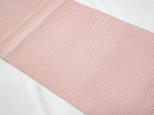 平和屋着物＊夏物　八寸名古屋帯　絽綴れ　よろけ縞　鴇色　正絹　逸品　CABH8320fb