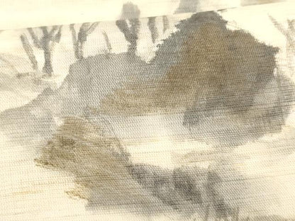 平和屋着物＊夏物　九寸開き名古屋帯　作家物　手描き　風景文　金彩　麻　逸品　CABH8325fb