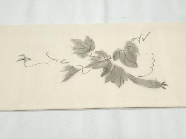 平和屋着物＊夏物　九寸名古屋帯　作家物　手描き　成り物　蔦の葉文　正絹　逸品　CABH8327fb