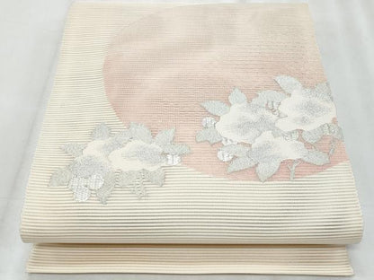 平和屋着物＊夏物　八寸名古屋帯　絽綴れ　草花文　銀糸　正絹　逸品　CABH8330fb