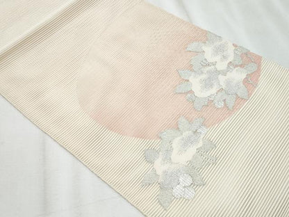 平和屋着物＊夏物　八寸名古屋帯　絽綴れ　草花文　銀糸　正絹　逸品　CABH8330fb