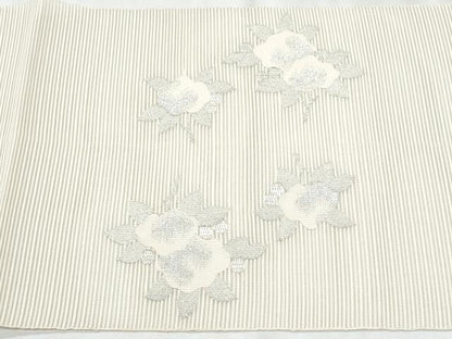 平和屋着物＊夏物　八寸名古屋帯　絽綴れ　草花文　銀糸　正絹　逸品　CABH8330fb