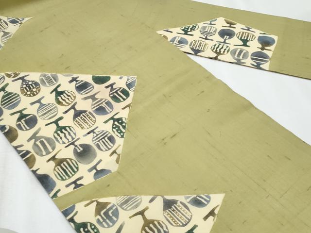 平和屋着物＊松煙染の第一人者　川島草苑　夏物　九寸名古屋帯　紬地　型絵染　成り物　正絹　逸品　CABH8332fb