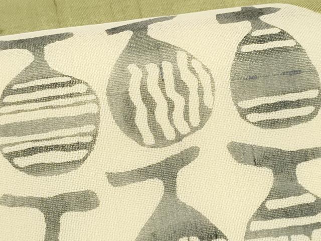 平和屋着物＊松煙染の第一人者　川島草苑　夏物　九寸名古屋帯　紬地　型絵染　成り物　正絹　逸品　CABH8332fb