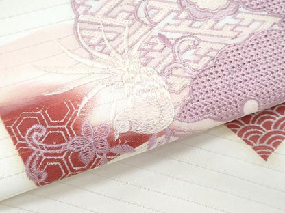 平和屋着物＊夏物　九寸名古屋帯　中国三大刺繍　スワトウ刺繍　雪輪色紙花鳥文　CABH8338fb