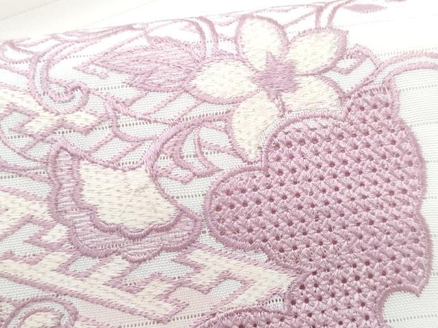 平和屋着物＊夏物　九寸名古屋帯　中国三大刺繍　スワトウ刺繍　雪輪色紙花鳥文　CABH8338fb