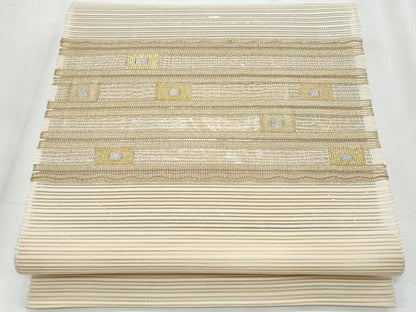 平和屋着物＊夏物　八寸名古屋帯　絽綴れ　横段幾何学文様　金糸　正絹　逸品　CABH8343fb
