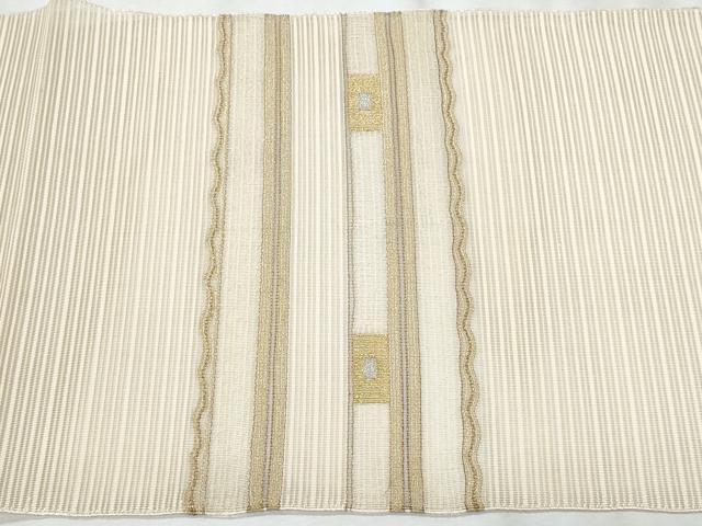 平和屋着物＊夏物　八寸名古屋帯　絽綴れ　横段幾何学文様　金糸　正絹　逸品　CABH8343fb