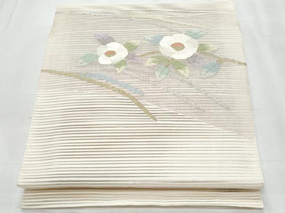 平和屋着物＊夏物　八寸名古屋帯　絽綴れ　枝椿　金銀糸　正絹　逸品　CABH8348fb