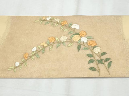 平和屋着物＊夏物　九寸名古屋帯　総刺繍　枝花文　金糸　正絹　逸品　CABH8352fb