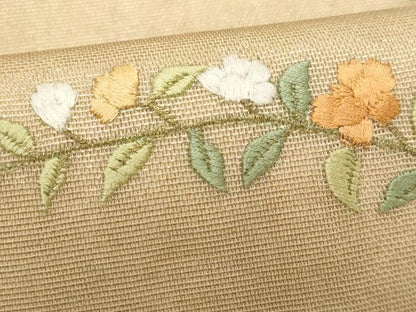 平和屋着物＊夏物　九寸名古屋帯　総刺繍　枝花文　金糸　正絹　逸品　CABH8352fb