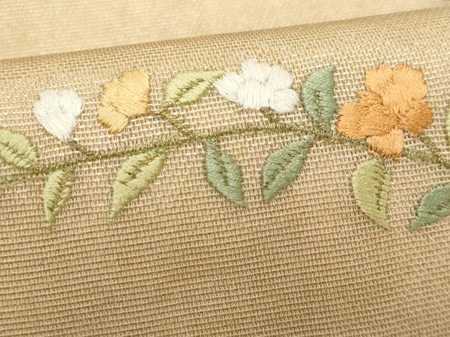 平和屋着物＊夏物　九寸名古屋帯　総刺繍　枝花文　金糸　正絹　逸品　CABH8352fb