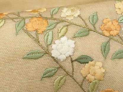 平和屋着物＊夏物　九寸名古屋帯　総刺繍　枝花文　金糸　正絹　逸品　CABH8352fb