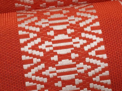 平和屋着物＊夏物　本場筑前博多織　八寸名古屋帯　紗献上　赤色　正絹　逸品　CABH8365fb