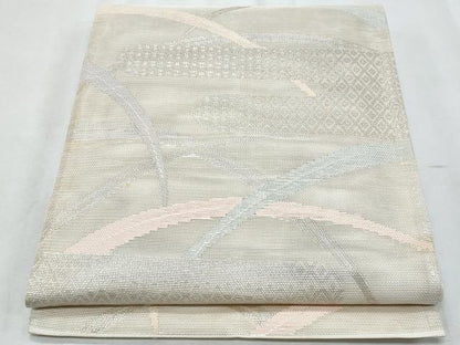 平和屋着物＊夏物　六通柄袋帯　エ霞芝草文　銀糸　正絹　逸品　CABH8384fb