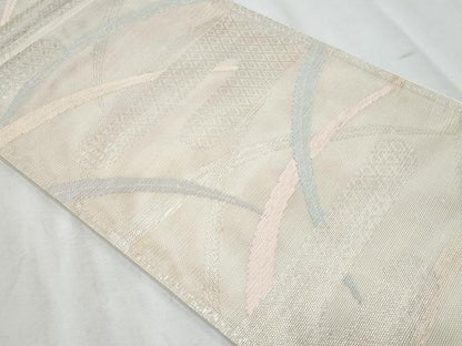 平和屋着物＊夏物　六通柄袋帯　エ霞芝草文　銀糸　正絹　逸品　CABH8384fb