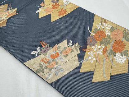 平和屋着物＊夏物　六通柄袋帯　唐織　枝花文　金糸　正絹　逸品　CABH8386fb